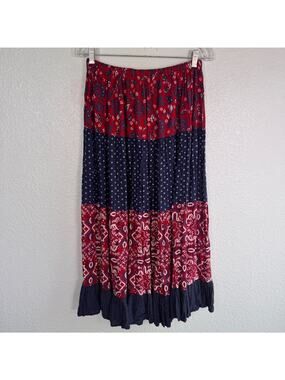 Lucia Lukken Broomskirt Skirt Womens Large Floral Bandana Mix Tiered Western 90s